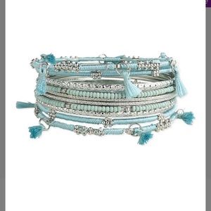 Silvertone & Blue Thread-wrapped Bangle/ser of 10